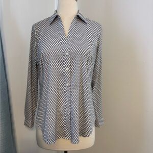 Ann Taylor Black and White Patterned Button Down Shirt